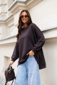 Bluza damska oversize Me Gusta czekoladowa - bawełniana, z naszywką muchy