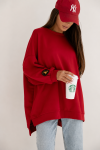 Bluza damska oversize Me Gusta czerwona– bawełniana, z naszywką muchy