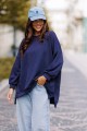 Bluza damska oversize Me Gusta granatowa - bawełniana, z naszywką muchy