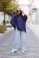 Bluza damska oversize Me Gusta granatowa - bawełniana, z naszywką muchy