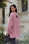 Bluza damska oversize Me Gusta brudny róż - bawełniana, z naszywką muchy