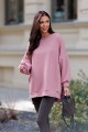 Bluza damska oversize Me Gusta brudny róż - bawełniana, z naszywką muchy