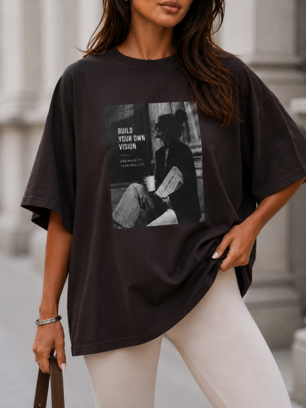 T-shirt damski oversize WOMAN Me Gusta czekoladowa