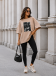 T-shirt damski oversize WOMAN Me Gusta beżowa