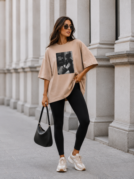 T-shirt damski oversize WOMAN Me Gusta beżowa