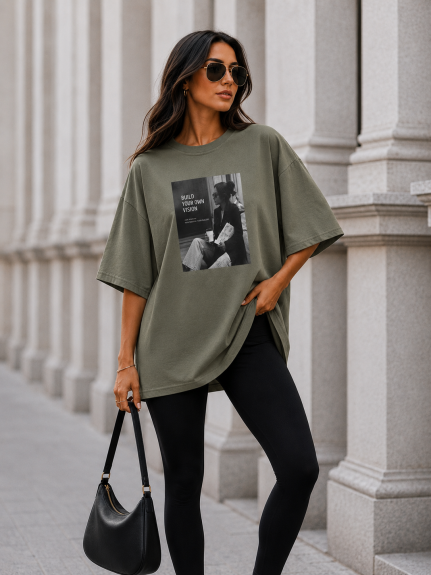 T-shirt damski oversize WOMAN Me Gusta khaki