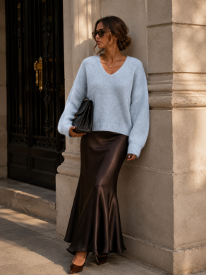 Sweter damski premium z alpaki suri Yarn błękitny