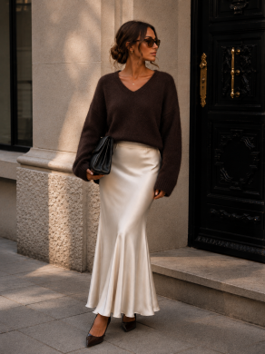 Sweter damski premium z alpaki suri Yarn czekoladowy