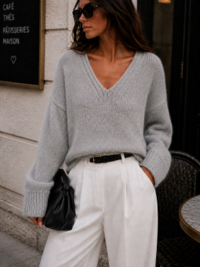 Sweter damski premium z alpaki suri Yarn szary