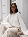 Sweter damski w łódkę z alpaki suri Yarn śmietankowy