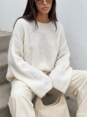 Sweter damski w łódkę z alpaki suri Yarn śmietankowy