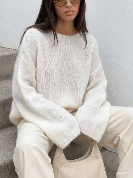 Sweter damski w łódkę z alpaki suri Yarn śmietankowy