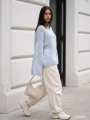 Sweter damski w łódkę z alpaki suri Yarn błękitny
