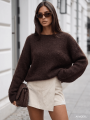 Sweter damski w łódkę z alpaki suri Yarn błękitny