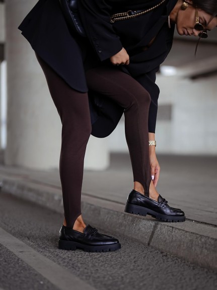 Czekoladowe legginsy damskie z wysokim stanem Me Gusta