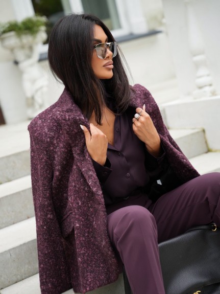 Marynarka damska oversize Edan boucle bordowa