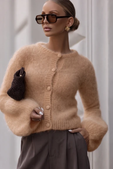 Kardigan damski super kid moher Yarn Aurelia karmelowy