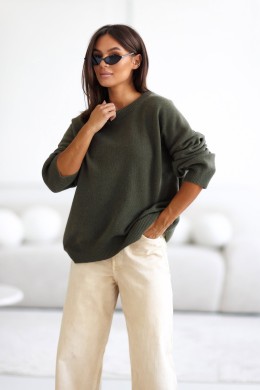 Sweter damski oversize wełniany khaki Madame Sue