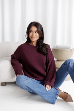 Sweter damski oversize wełniany śliwkowy Madame Sue