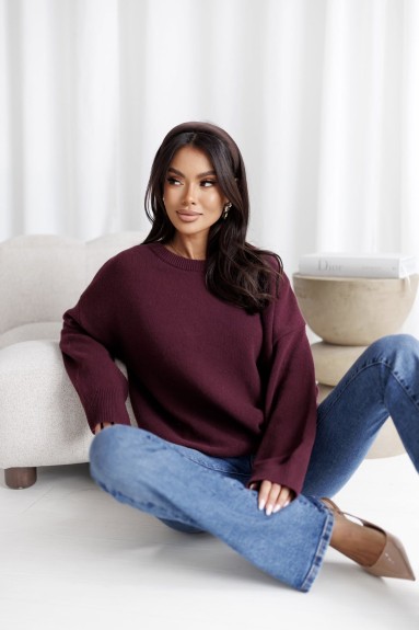 Sweter damski oversize wełniany śliwkowy Madame Sue