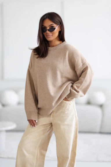 Sweter damski oversize wełniany beżowy Madame Sue