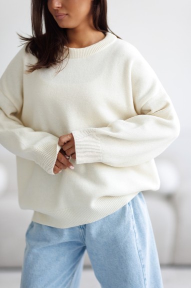 Sweter damski oversize wełniany śmietankowy Madame Sue