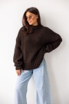 Sweter damski oversize czekoladowy z dodatkiem wełny i moheru Madame Sue