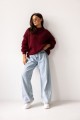 Sweter damski oversize bordowy z dodatkiem wełny i moheru Madame Sue