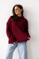 Sweter damski oversize bordowy z dodatkiem wełny i moheru Madame Sue