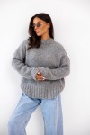 Sweter damski oversize szary z dodatkiem wełny i moheru Madame Sue