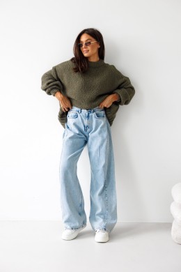 Sweter damski oversize khaki z dodatkiem wełny i moheru Madame Sue