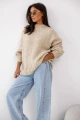 Sweter damski oversize jasnobeżowy z dodatkiem wełny i moheru Madame Sue