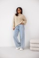 Sweter damski oversize jasnobeżowy z dodatkiem wełny i moheru Madame Sue