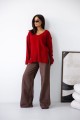 Wełniany sweter oversize damski w serek Madame Sue czerwony