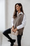 Sweter kamizelka damska wełna i kaszmir Madame Sue taupe
