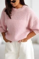 Sweter damski oversize wełna i moher jasny róż Madame Sue