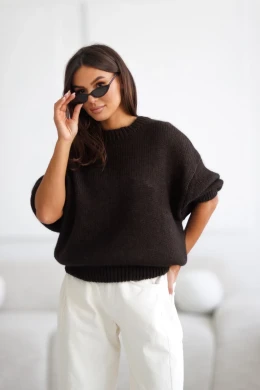 Sweter damski oversize wełna i moher czekoladowy Madame Sue