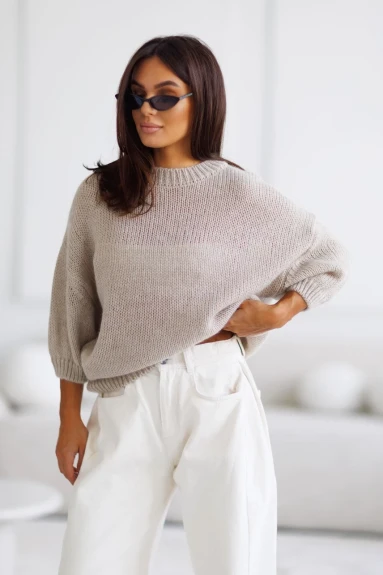 Sweter damski oversize wełna i moher chłodny beż Madame Sue