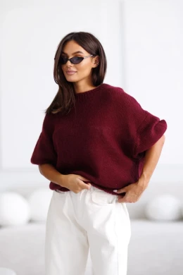 Sweter damski oversize wełna i moher bordowy Madame Sue