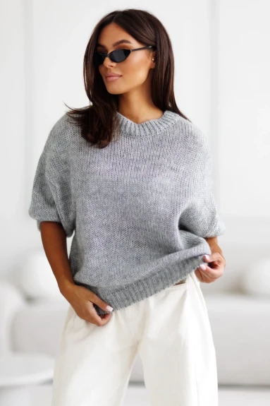 Sweter damski oversize wełna i moher szary Madame Sue