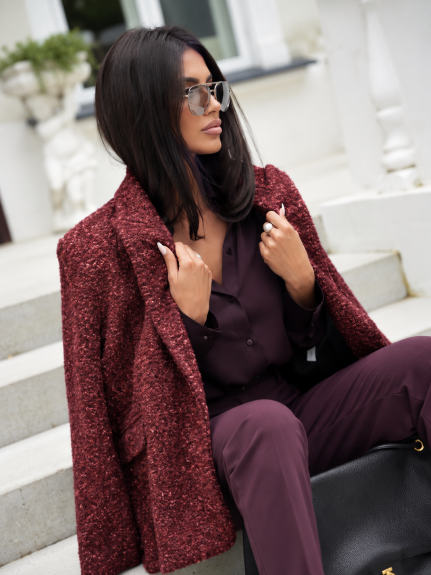 Marynarka damska oversize Edan boucle bordowa