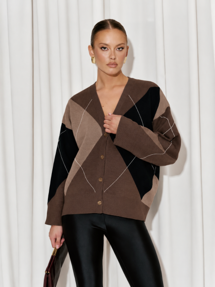 Kardigan damski oversize w romby Cocomore