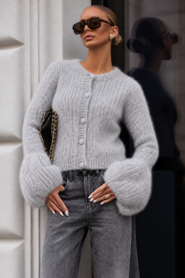 Kardigan damski super kid moher Yarn Aurelia jasnoszary