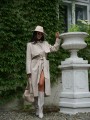 Elegancki płaszcz damski beżowy z paskiem Edan