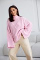 Różowy sweter damski warkocz oversize z golfem Madame Sue