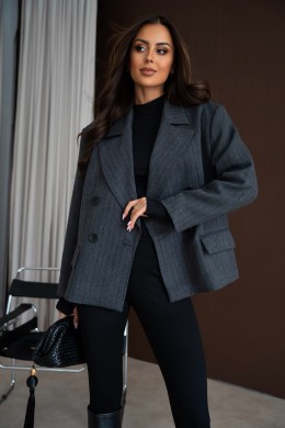 Ciemnoszara marynarka oversize damska w paski Me Gusta