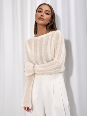 Sweter damski ze splotem warkocz premium super kid moher Yarn ecru