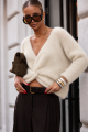 Sweter damski z supłem z przodu lub z tyłu śmietankowy premium Yarn