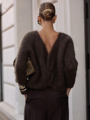 Sweter damski z supłem z przodu lub z tyłu brązowy premium Yarn