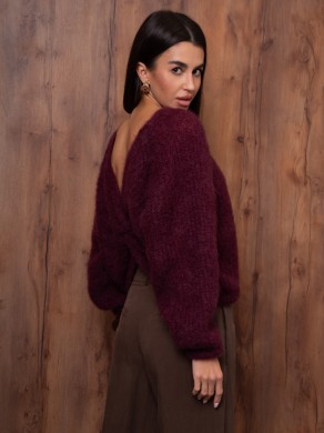 Sweter damski z supłem z przodu lub z tyłu śliwkowy premium Yarn